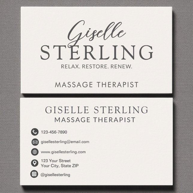 Elegant Massage Therapist Neutral Beige Script  Business Card (Creator Uploaded)