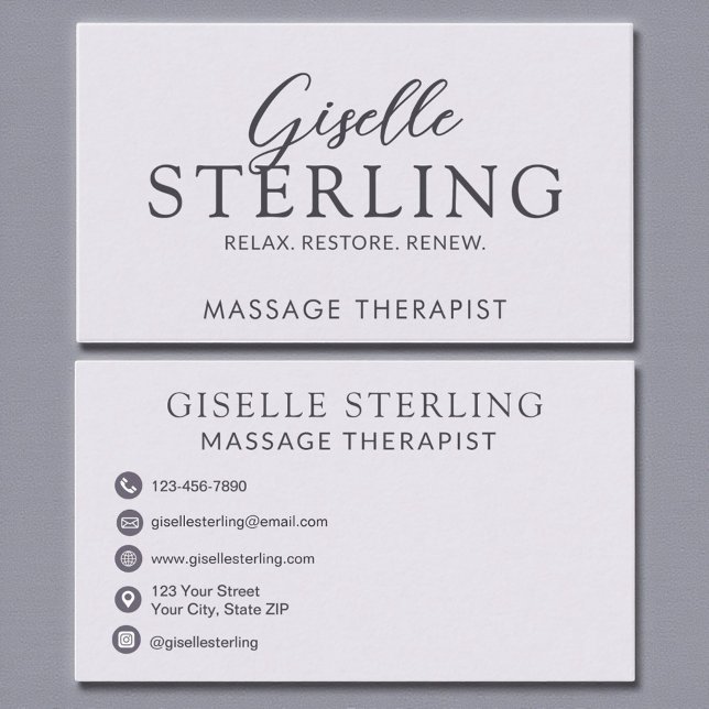 Elegant Massage Therapist Purple Lilac Script  Business Card (Creator Uploaded)