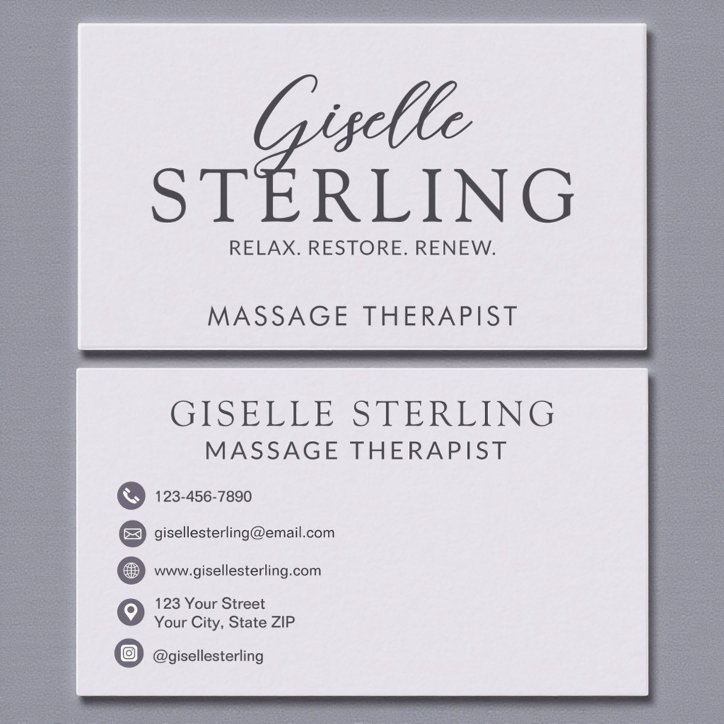 Elegant Massage Therapist Purple Lilac Script Business Card