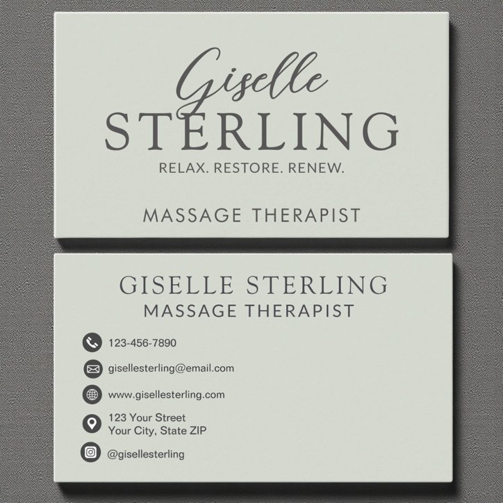Elegant Massage Therapist Sage Green Modern Business Card