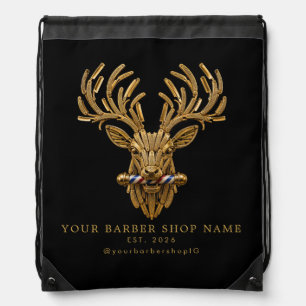Elegant Master Barber Shop Gold Stag Promo Swag Drawstring Bag