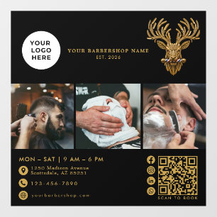 Elegant Master Barber Shop Gold Stag Qr Code Logo  Window Cling