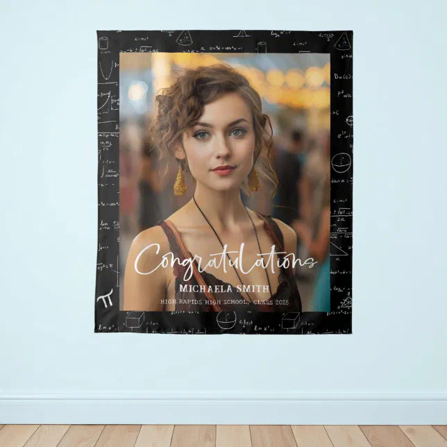 Elegant Math Congratulations Photo Graduation Tapestry | Zazzle