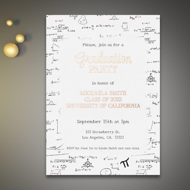 Elegant Mathematic Formulas College Graduation Foil Invitation (Creator Uploaded)