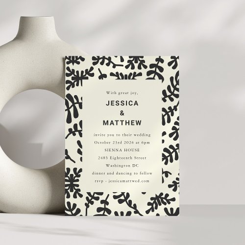Elegant Matisse Botanical Black White Wedding  Invitation