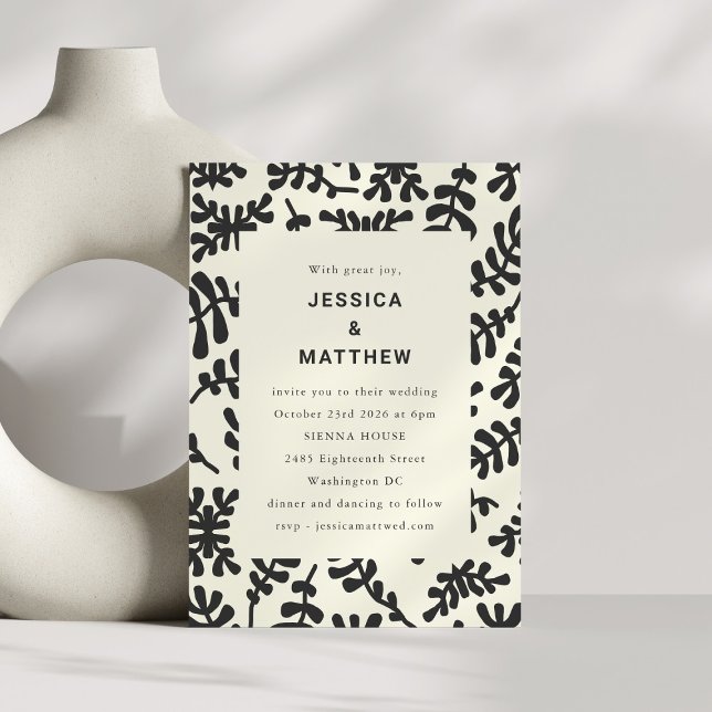 Elegant Matisse Botanical Black White Wedding  Invitation (Creator Uploaded)
