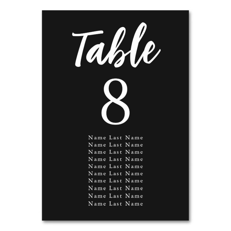 Elegant matte black and white seating assignment table number zazzle