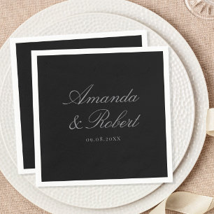 Elegant Matte Black Classic Calligraphy Wedding Napkins