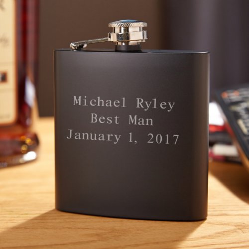 Elegant Matte Black Engraved Stainless Steel Flask