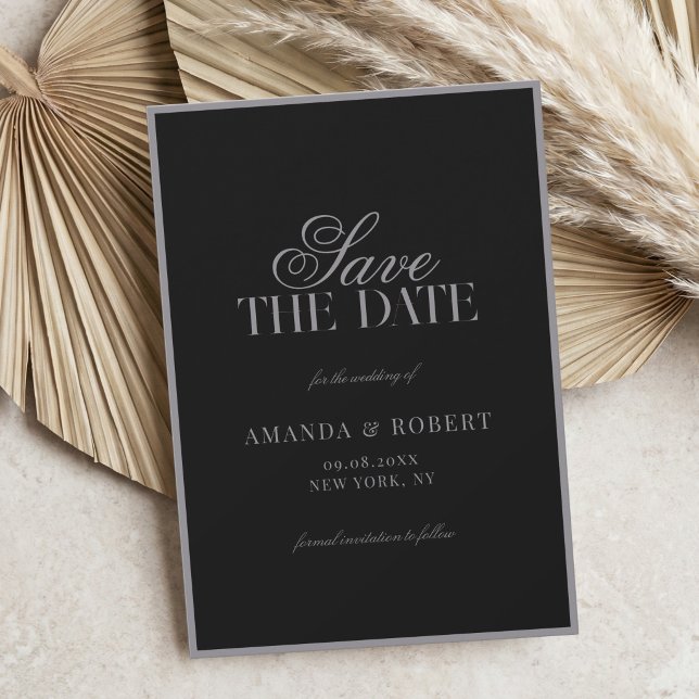 Elegant Matte Black Old Money Wedding Save The Date (Creator Uploaded)