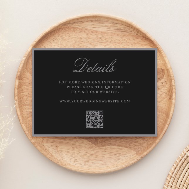 Elegant Matte Black QR Code Details Wedding Enclosure Card (Creator Uploaded)