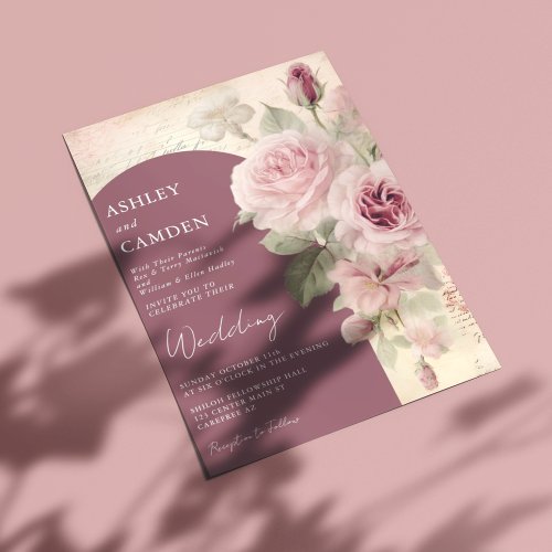 Elegant Mauve and Dusty Rose Wedding Invitation