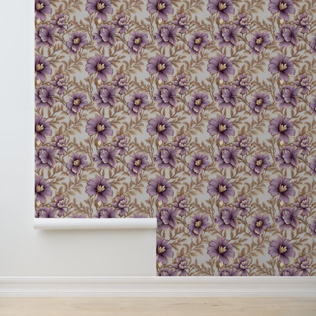 Elegant mauve and gold flowers spring floral wallpaper  (Application)