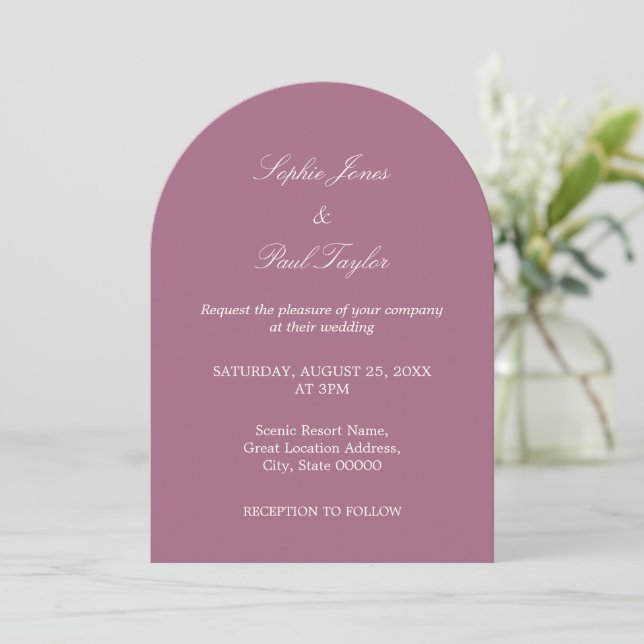 Elegant Mauve Arch Wedding Invitation (Standing Front)