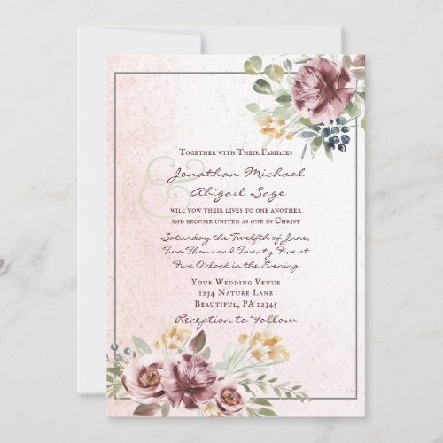 Elegant Mauve Blush Pink Floral Christian Wedding Invitation