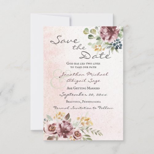 Elegant Mauve Blush Pink Floral Christian Wedding Save The Date