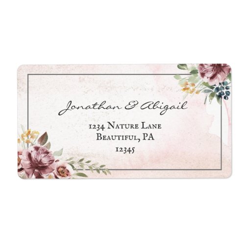 Elegant Mauve Blush Pink Floral Watercolor Wedding Label