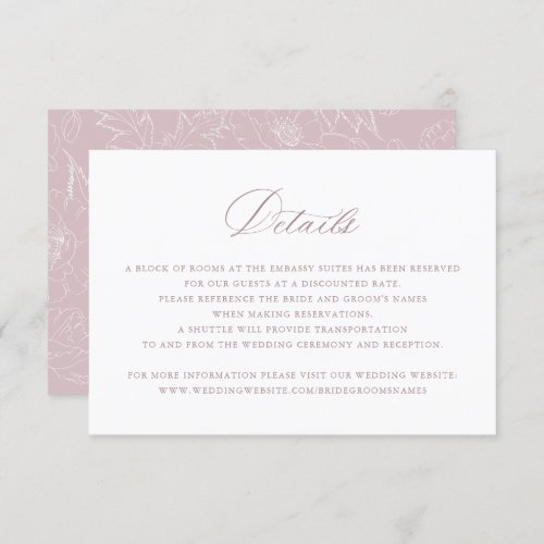 Elegant Mauve Blush Script Wedding Details Insert  Invitation