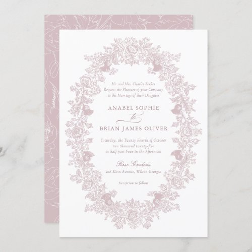 Elegant Mauve Blush Vintage Floral Wreath Wedding Invitation