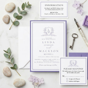 Elegant Mauve & botanical crest monogram wedding Invitation