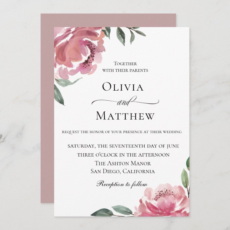 Elegant Mauve Botanical Wedding Invitation | Zazzle