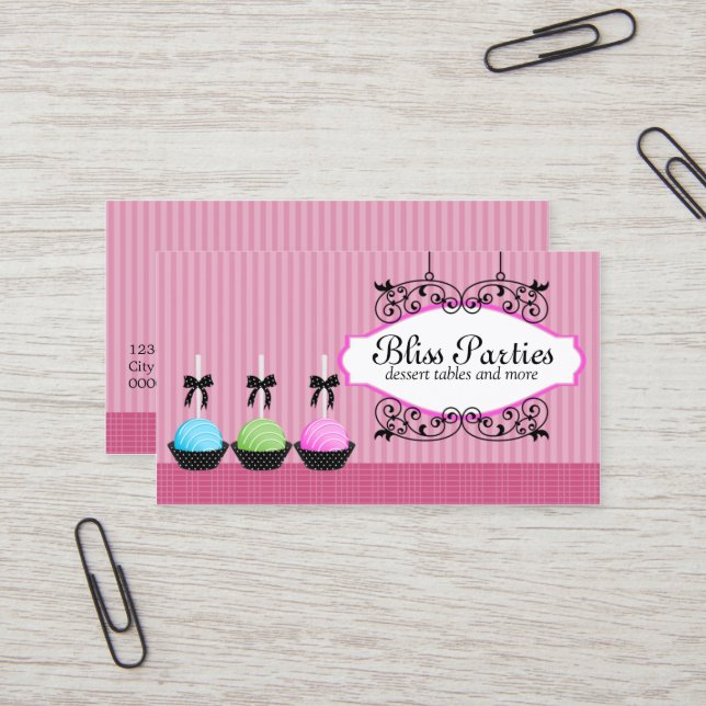 Elegant Mauve Cake Pops Desserts Business Card (Front/Back In Situ)