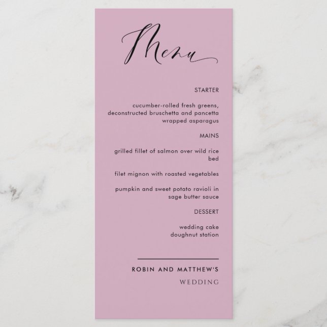 Elegant Mauve, Calligraphy Wedding / Reception Menu (Front)