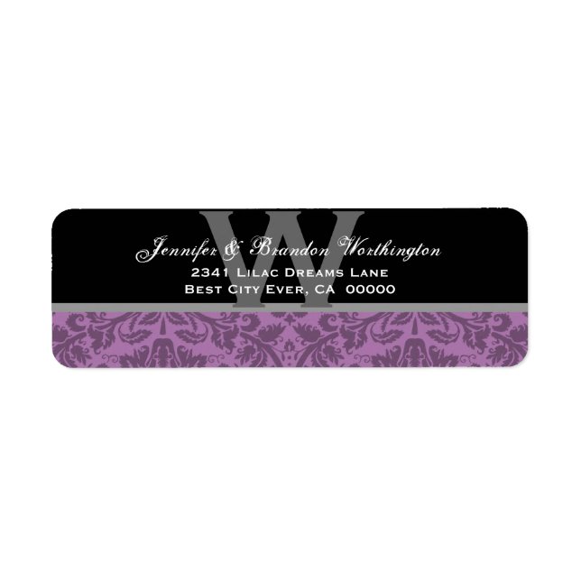 Elegant Mauve Damask Wedding Label (Front)