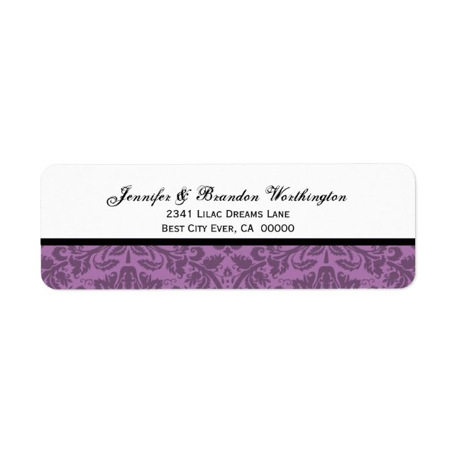 Elegant Mauve Damask Wedding Label (Front)