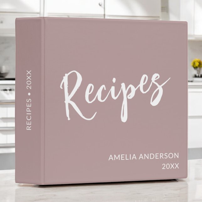 Elegant Mauve Dusty Pink Modern Recipe Cookbook 3 Ring Binder (Creator Uploaded)