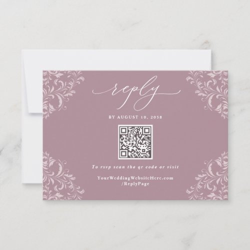 Elegant Mauve Dusty Rose Vintage Wedding QR Code RSVP Card