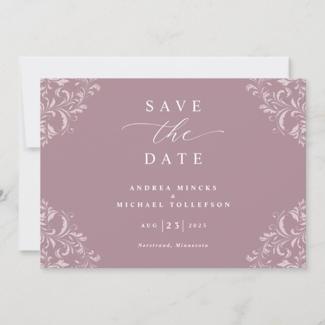 Elegant Mauve Dusty Rose Wedding Save The Date (Front)