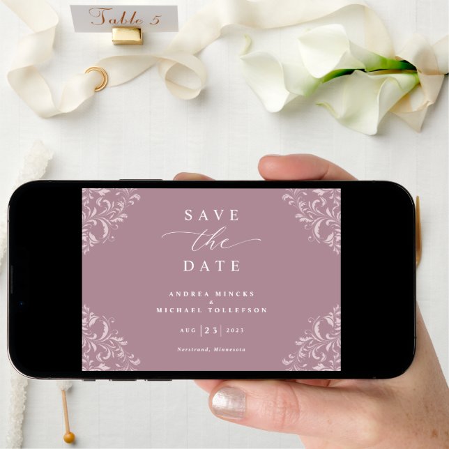 Elegant Mauve Dusty Rose Wedding Save The Date (Front Digital)