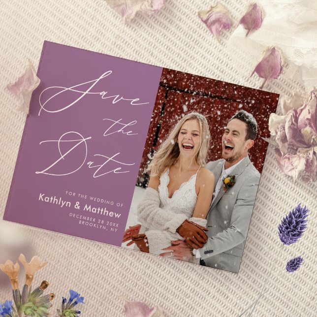 Elegant Mauve Elegant Script Modern Photo Wedding Save The Date (Creator Uploaded)
