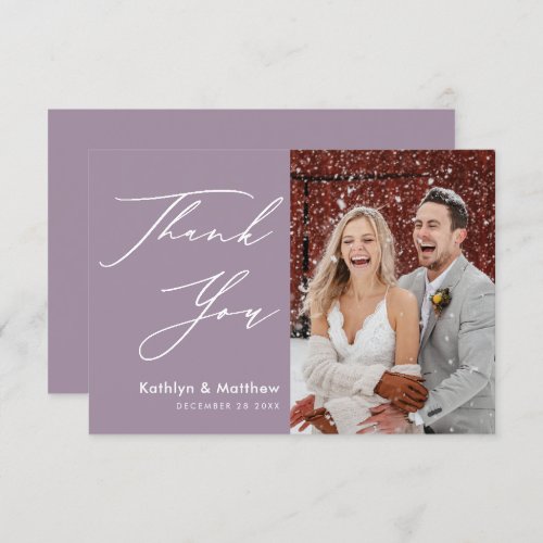 Elegant Mauve Elegant Script Modern Photo Wedding Thank You Card