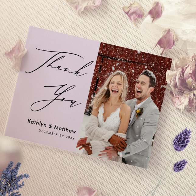 Elegant Mauve Elegant Script Modern Photo Wedding Thank You Card (Creator Uploaded)