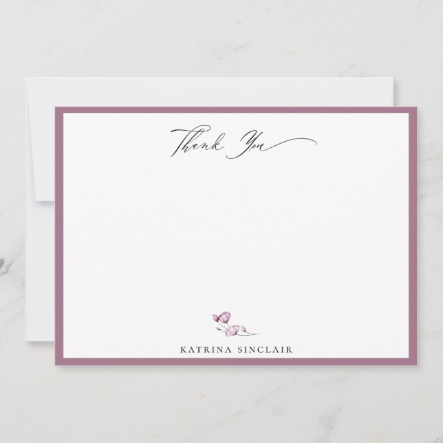 Elegant Mauve Floral Stem Thank You Note Card (Front)