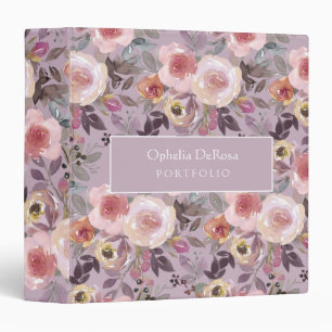 Elegant Mauve Floral Watercolor Personalize 3 Ring Binder