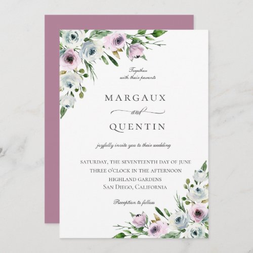 Elegant Mauve Floral Wedding Invitation