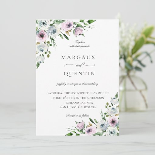 Elegant Mauve Floral Wedding Invitation 