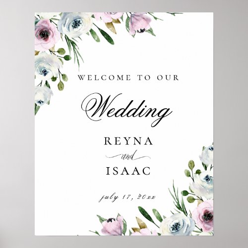 Elegant Mauve Floral Wedding Welcome Poster