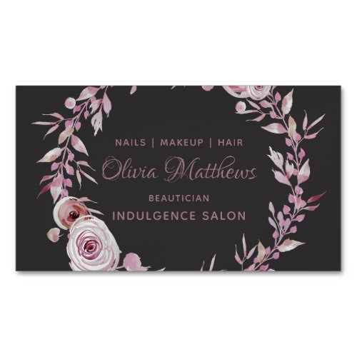 Elegant Mauve Floral Wreath Frame Feminine Business Card Magnet