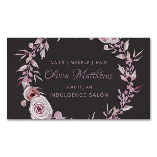Elegant Mauve Floral Wreath Frame Feminine Business Card Magnet (Front)