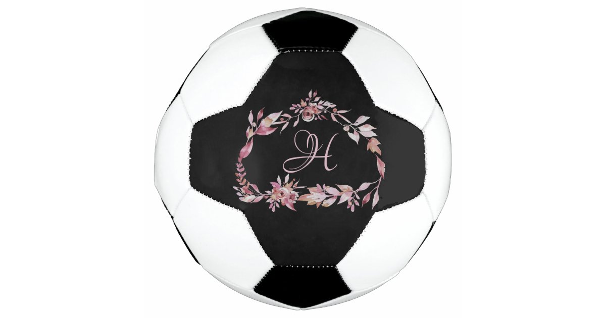 Elegant Mauve Fl Wreath Frame Monogram Soccer Ball Zazzle Com