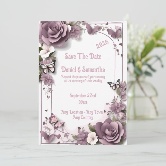 Elegant Mauve Frame Template Wedding Invitation (Standing Front)