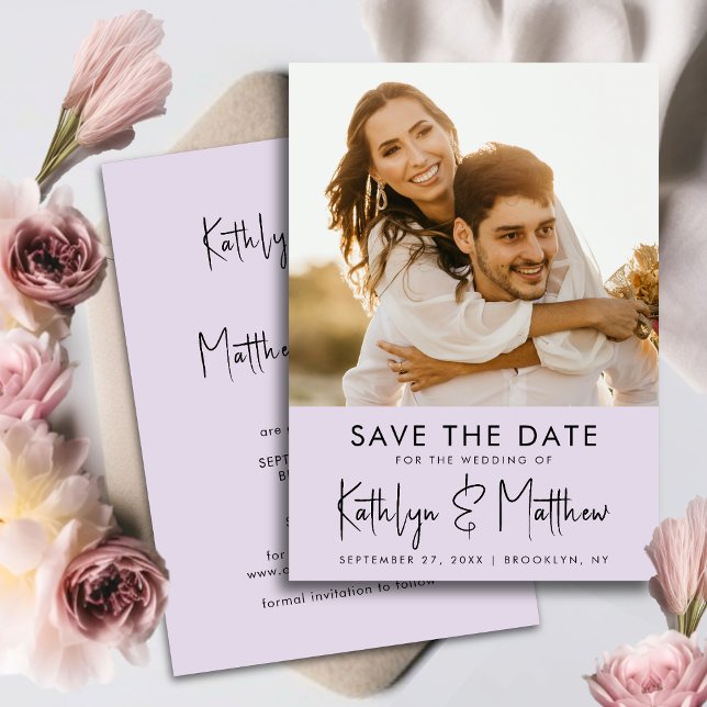 Elegant Mauve Fun Script Modern Photo Wedding Save The Date (Creator Uploaded)