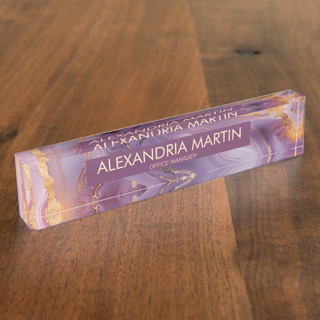 Elegant Mauve Gold Glitter Office Desk Name Desk Name Plate (Side)