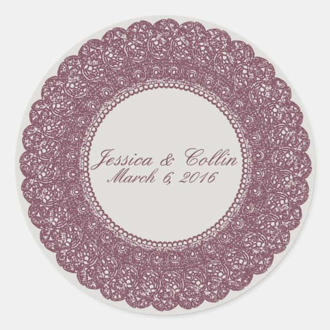 Elegant mauve & gray lace custom sticker (Front)