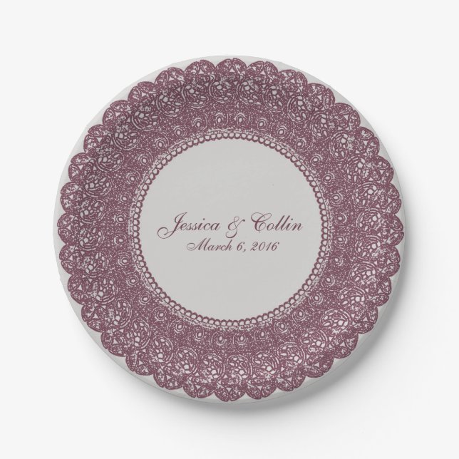 Elegant mauve & gray lace doiley custom plate (Front)