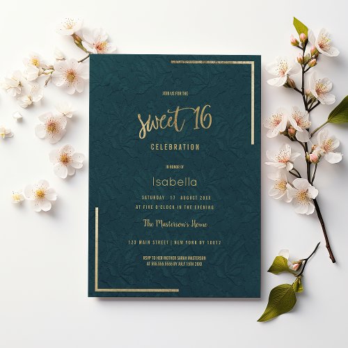 Elegant mauve green gold floral lace Sweet 16 Invitation